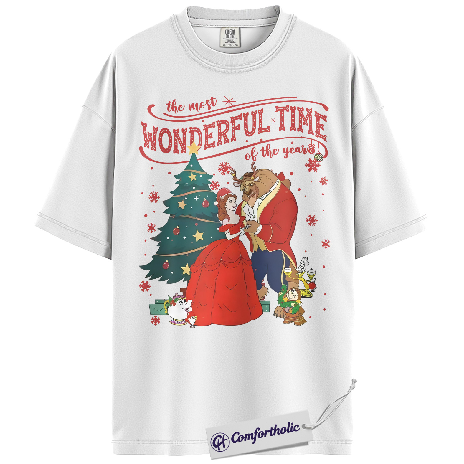 Beauty and the Beast Shirt, Christmas T-Shirt, Animated Graphic Tee, Christmas Comfort Colors Shirt - Image 2