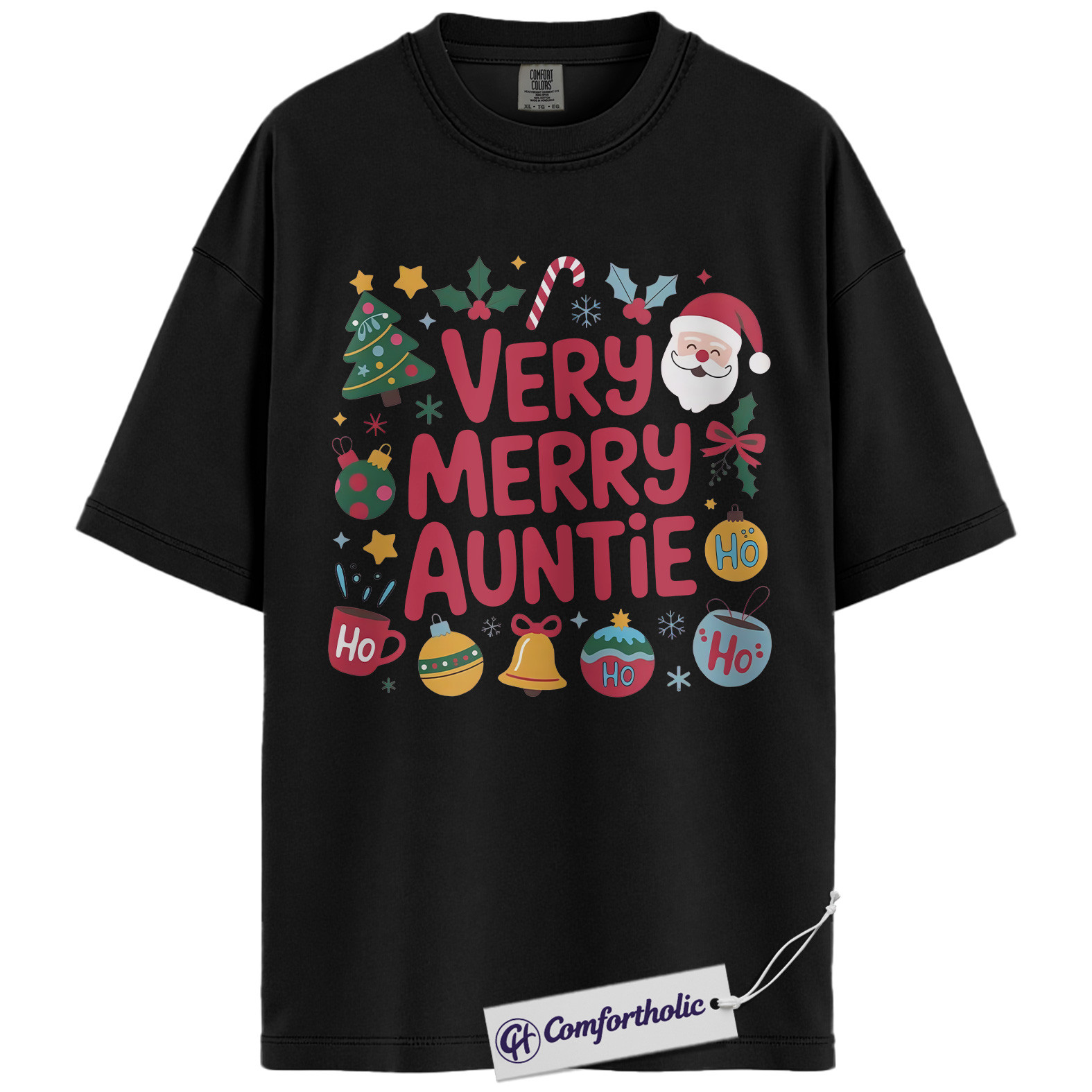 Very Merry Auntie Shirt, Cute Family Christmas T-Shirt, Festive Holiday Graphic Tee, Fun Christmas Gift for Aunts, Christmas Comfort Colors Shirt - Image 3