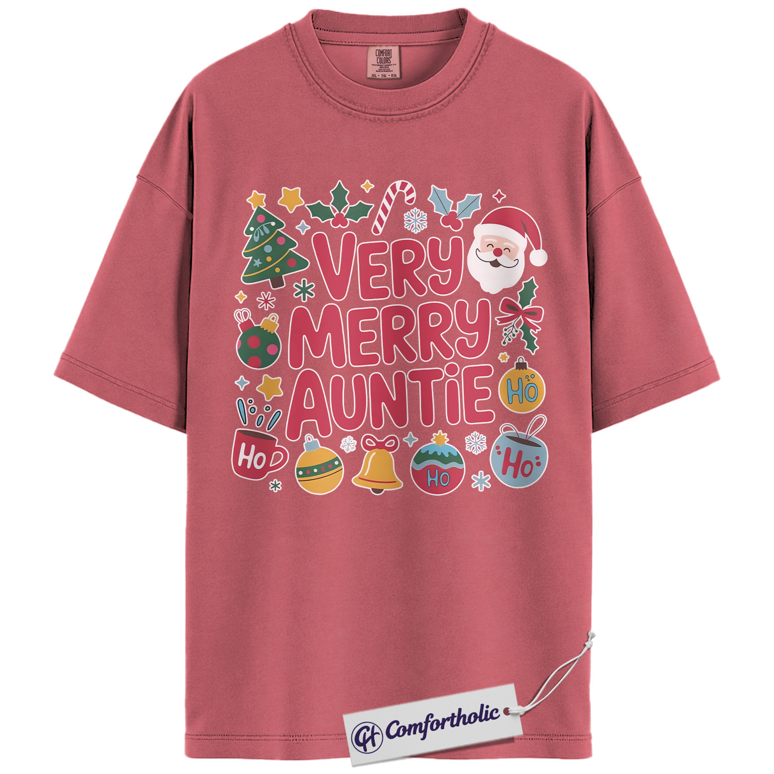 Very Merry Auntie Shirt, Cute Family Christmas T-Shirt, Festive Holiday Graphic Tee, Fun Christmas Gift for Aunts, Christmas Comfort Colors Shirt - Image 9
