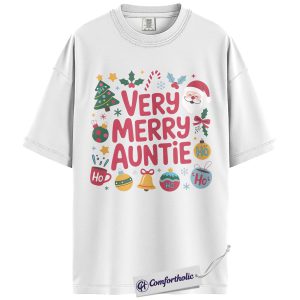 Alternative view of Very Merry Auntie Shirt, Cute Family Christmas T-Shirt, Festive Holiday Graphic Tee, Fun Christmas Gift for Aunts, Christmas Comfort Colors Shirt