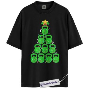 Kettlebell Christmas Shirt, Funny Gym Workout Holiday T-Shirt, Cute Fitness Tree Graphic Tee, Gift for Weightlifters and Crossfit Lovers, Christmas Comfort Colors Shirt
