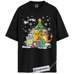 Alternative view of Pokemon Shirt, PKM Shirt, Christmas Shirt, Anime Graphic Tee, Christmas Comfort Colors Shirt