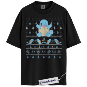Alternative view of Squirtle Shirt, Pokemon Shirt, PKM Shirt, Christmas Shirt, Anime Graphic Tee, Christmas Comfort Colors Shirt