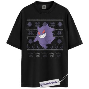 Gengar Shirt, Pokemon Shirt, PKM Shirt, Christmas Shirt, Anime Graphic Tee, Christmas Comfort Colors Shirt