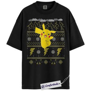 Pikachu Shirt, Pokemon Shirt, PKM Shirt, Christmas Shirt, Anime Graphic Tee, Christmas Comfort Colors Shirt