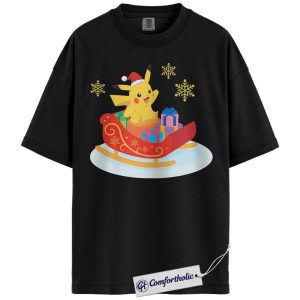 Pikachu Shirt, Pokemon Shirt, PKM Shirt, Christmas Shirt, Anime Graphic Tee, Christmas Comfort Colors Shirt