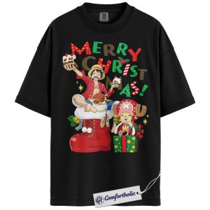 Luffy Shirt, Chopper Shirt, One Piece Shirt, Christmas Shirt, Anime Graphic Tee, Christmas Comfort Colors Shirt