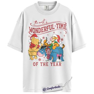 Alternative view of Winnie-the-Pooh Shirt, Christmas Shirt, Animated Graphic Tee, Christmas Comfort Colors Shirt