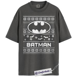 Alternative view of Batman Shirt, Christmas Shirt, DC Comics Graphic Tee, Christmas Comfort Colors Shirt