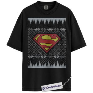 Alternative view of Superman Shirt, Christmas Shirt, DC Comics Graphic Tee, Christmas Comfort Colors Shirt