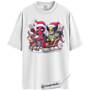 Alternative view of Deadpool & Wolverine Shirt, Christmas Shirt, Marvel Comics Graphic Tee, Christmas Comfort Colors Shirt