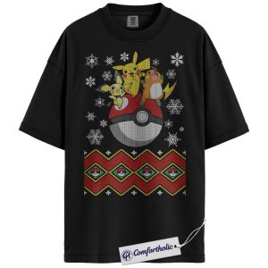 Pikachu Shirt, Raichu Shirt, Pokemon Shirt, PKM Shirt, Christmas Shirt, Anime Graphic Tee, Christmas Comfort Colors Shirt