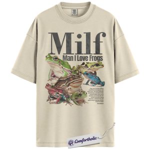MILF Man I Love Frogs Shirt, Funny Frog Lover T-Shirt, Amphibian Aesthetic Animal Meme Graphic Tee, Gift for Frog Lovers and Herpetology Fans, Comfort Colors Shirt