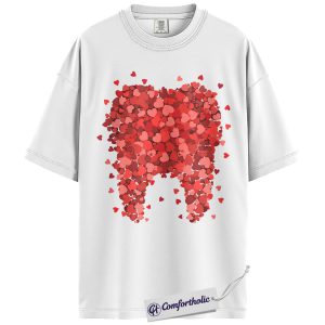 Alternative view of Dental Heart Tooth Shirt, Cute Dentist Valentine Graphic Tee, Dental Hygienist & Assistant T-Shirt, Valentine Gift for Dental Workers, Comfort Colors Shirt