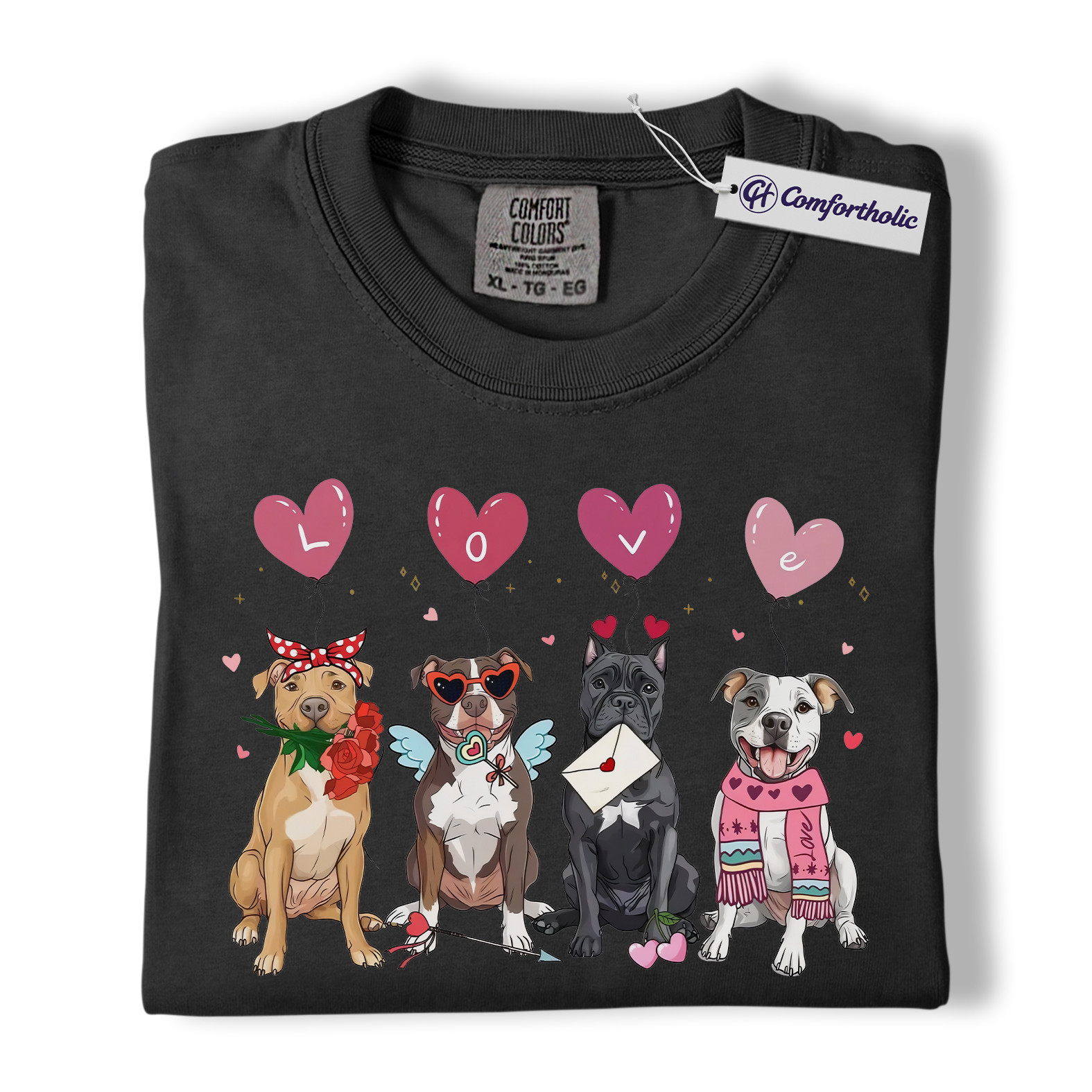 Valentine Pitbull Shirt, Cute Pitbull Dogs Graphic T-Shirt, Heart Balloon Pet Lover Tee, Valentine Gift for Dog Moms, Comfort Colors Shirt - Image 3