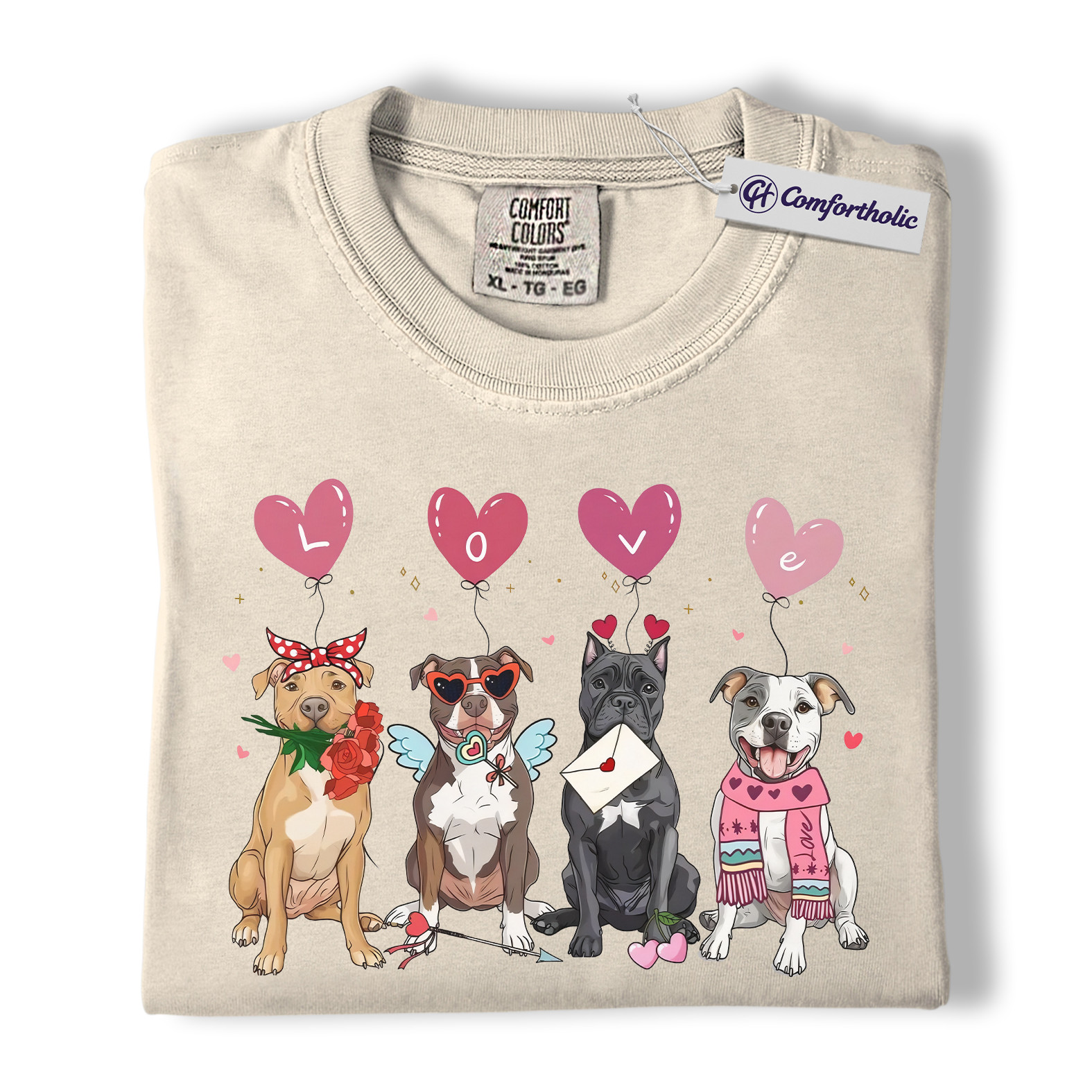 Valentine Pitbull Shirt, Cute Pitbull Dogs Graphic T-Shirt, Heart Balloon Pet Lover Tee, Valentine Gift for Dog Moms, Comfort Colors Shirt - Image 5