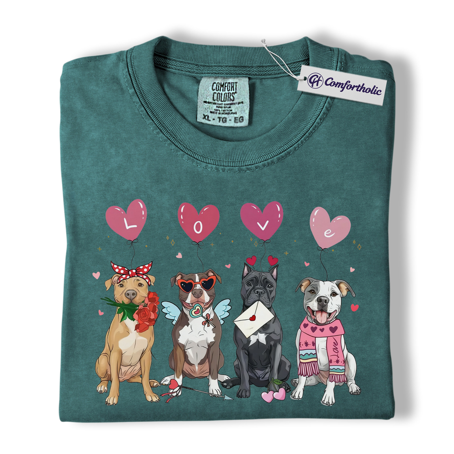 Valentine Pitbull Shirt, Cute Pitbull Dogs Graphic T-Shirt, Heart Balloon Pet Lover Tee, Valentine Gift for Dog Moms, Comfort Colors Shirt - Image 11
