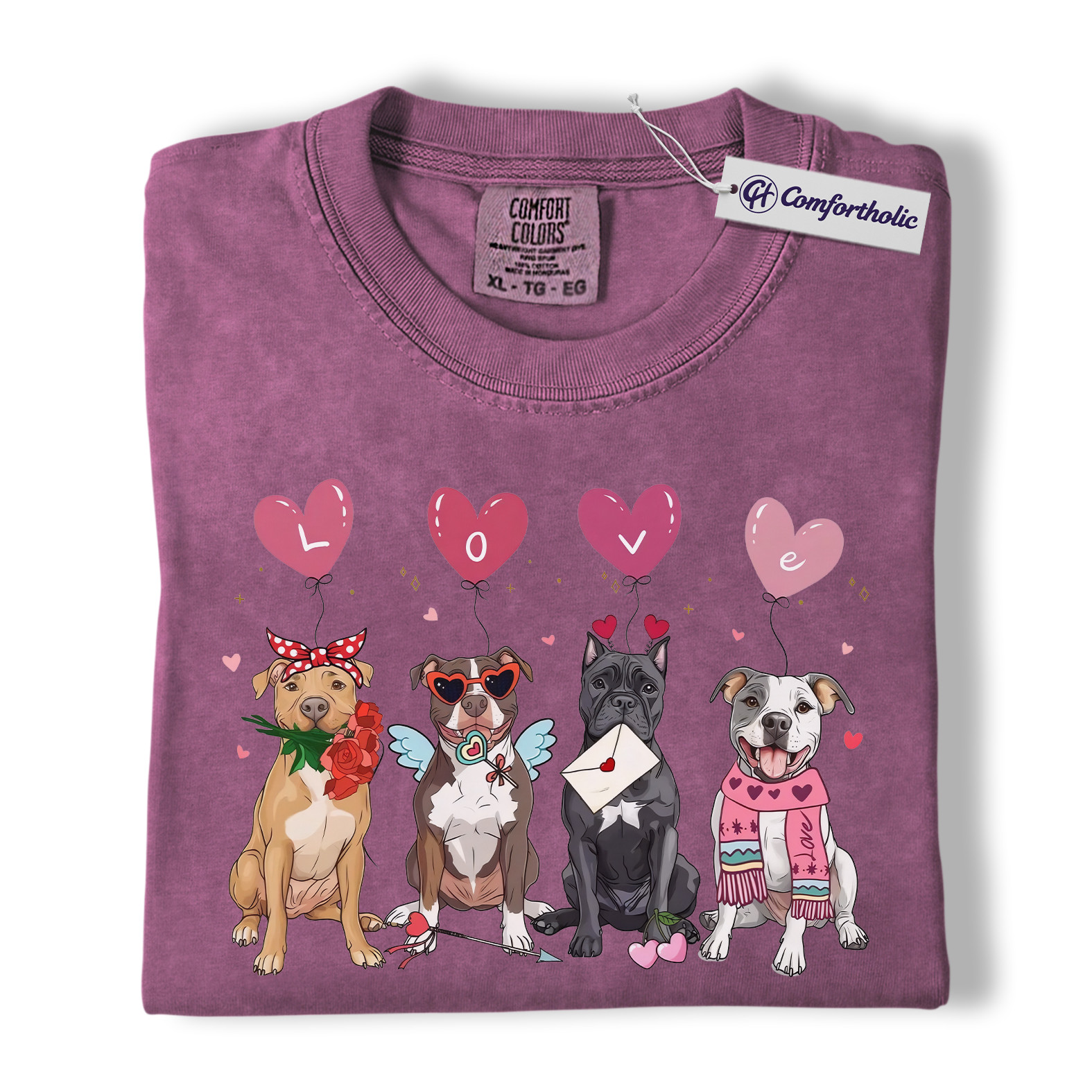 Valentine Pitbull Shirt, Cute Pitbull Dogs Graphic T-Shirt, Heart Balloon Pet Lover Tee, Valentine Gift for Dog Moms, Comfort Colors Shirt - Image 15