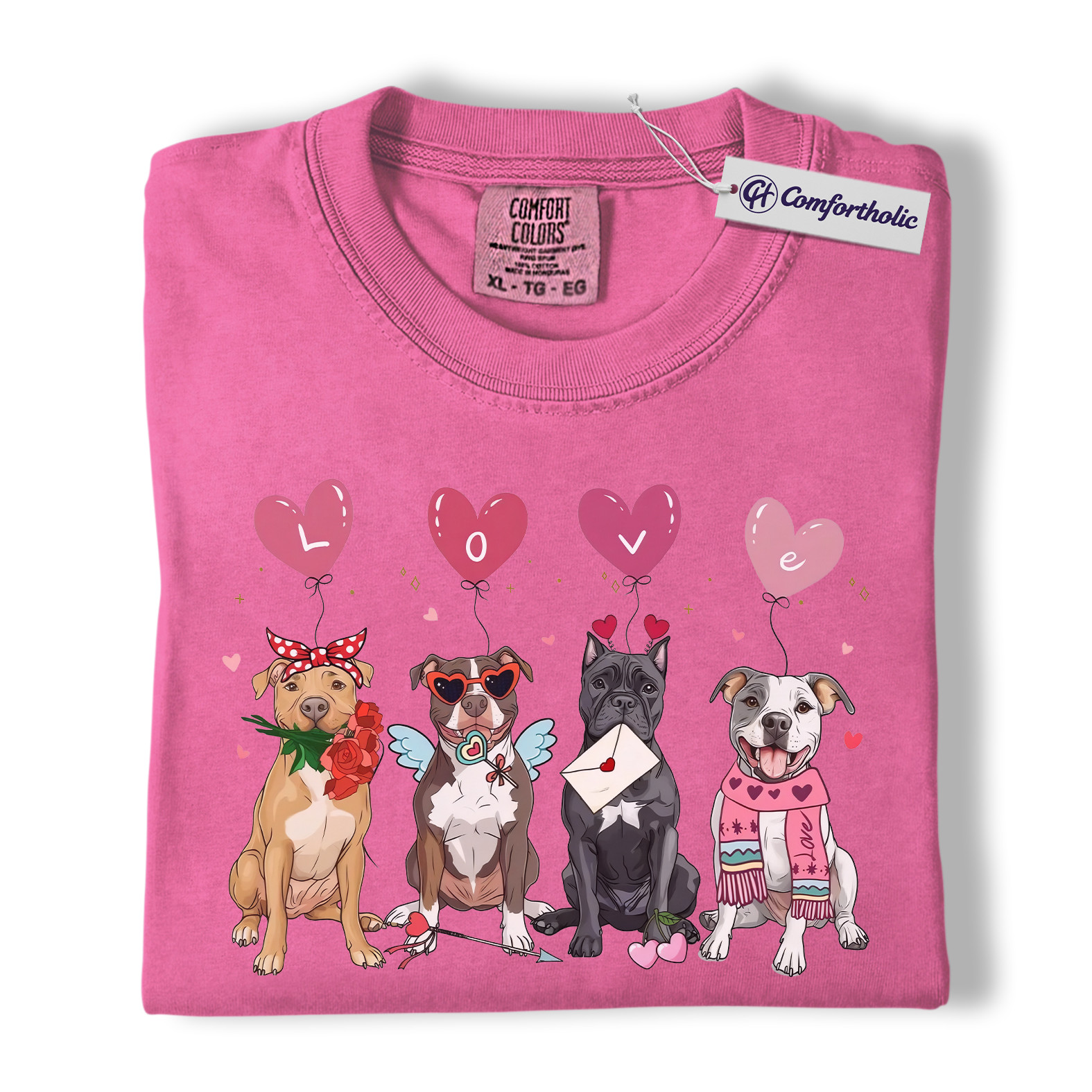 Valentine Pitbull Shirt, Cute Pitbull Dogs Graphic T-Shirt, Heart Balloon Pet Lover Tee, Valentine Gift for Dog Moms, Comfort Colors Shirt - Image 16