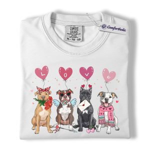 Alternative view of Valentine Pitbull Shirt, Cute Pitbull Dogs Graphic T-Shirt, Heart Balloon Pet Lover Tee, Valentine Gift for Dog Moms, Comfort Colors Shirt