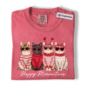 Happy Meowentines Shirt, Valentine Cat Lover T-Shirt, Cute Cats Graphic Tee, Pet Lover Gift, Comfort Colors Shirt