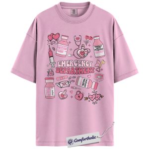 Emergency Department Shirt, Cute ER Nurse Valentine T-Shirt, Medical Doodle Graphic Tee, Sweet Gift for Healthcare Workers and Trauma Nurses, Comfort Colors Shirt