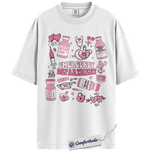 Alternative view of Emergency Department Shirt, Cute ER Nurse Valentine T-Shirt, Medical Doodle Graphic Tee, Sweet Gift for Healthcare Workers and Trauma Nurses, Comfort Colors Shirt