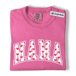 Mama Heart Shirt, Cute Valentine’s Day Mom T-Shirt, Aesthetic Mama Graphic Tee, Sweet Gift for Moms, Comfort Colors Shirt