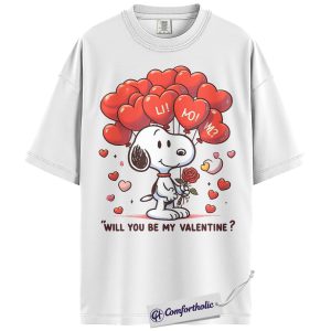 Alternative view of Snoopy Shirt, Peanuts Shirt, Valentine's Day Shirt, Animated Graphic Tee, Comfort Colors Shirt