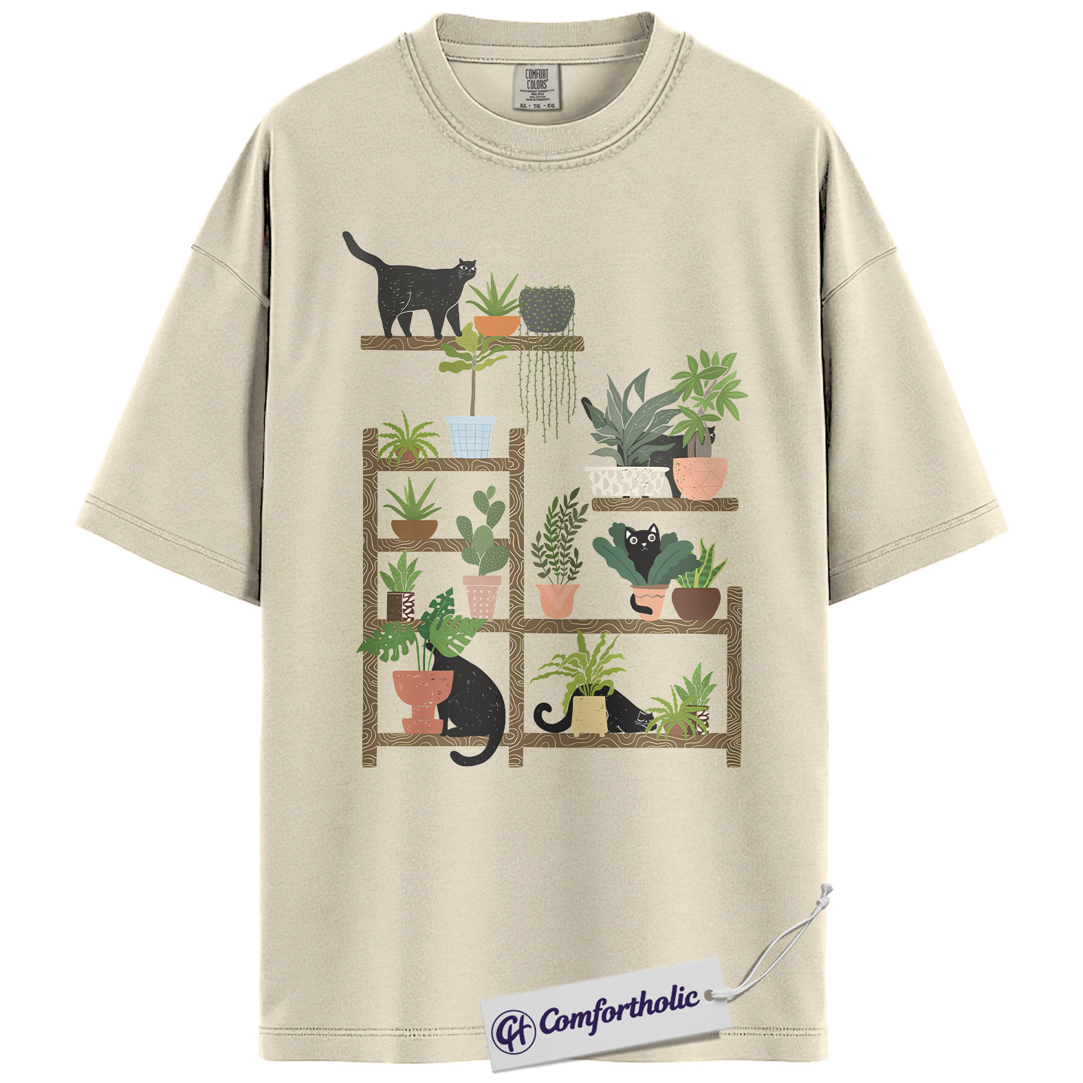 Cat and Plant Lover Shirt, Black Cat Houseplant Graphic Tee, Cute Plant Mom Aesthetic T-Shirt, Gift for Cat and Succulent Lovers, Comfort Colors Shirt
