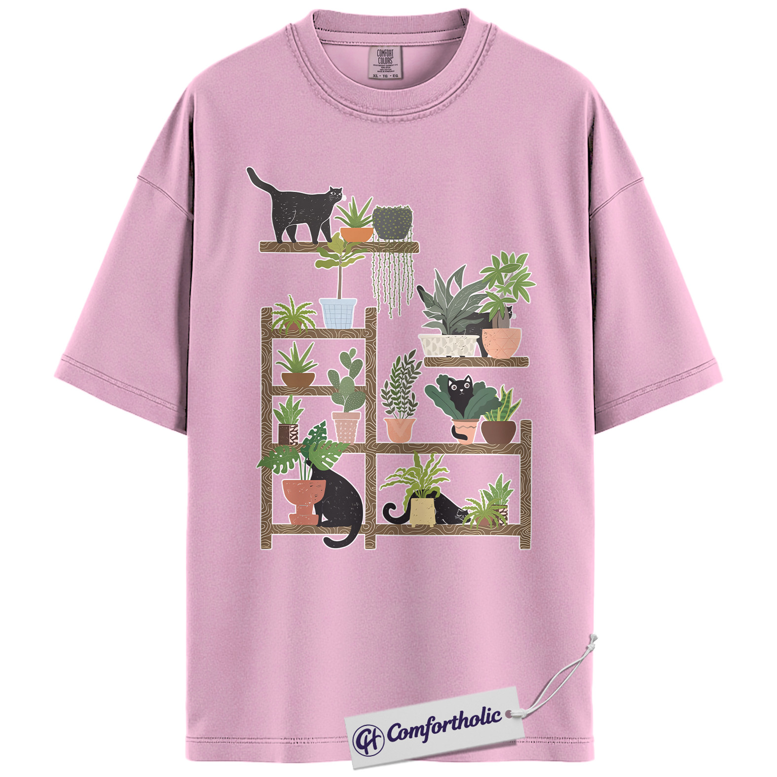 Cat and Plant Lover Shirt, Black Cat Houseplant Graphic Tee, Cute Plant Mom Aesthetic T-Shirt, Gift for Cat and Succulent Lovers, Comfort Colors Shirt - Image 8