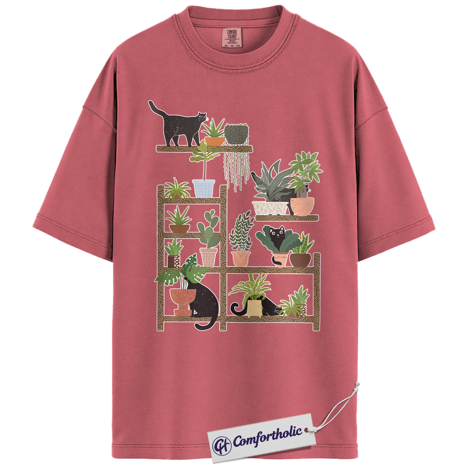 Cat and Plant Lover Shirt, Black Cat Houseplant Graphic Tee, Cute Plant Mom Aesthetic T-Shirt, Gift for Cat and Succulent Lovers, Comfort Colors Shirt - Image 9