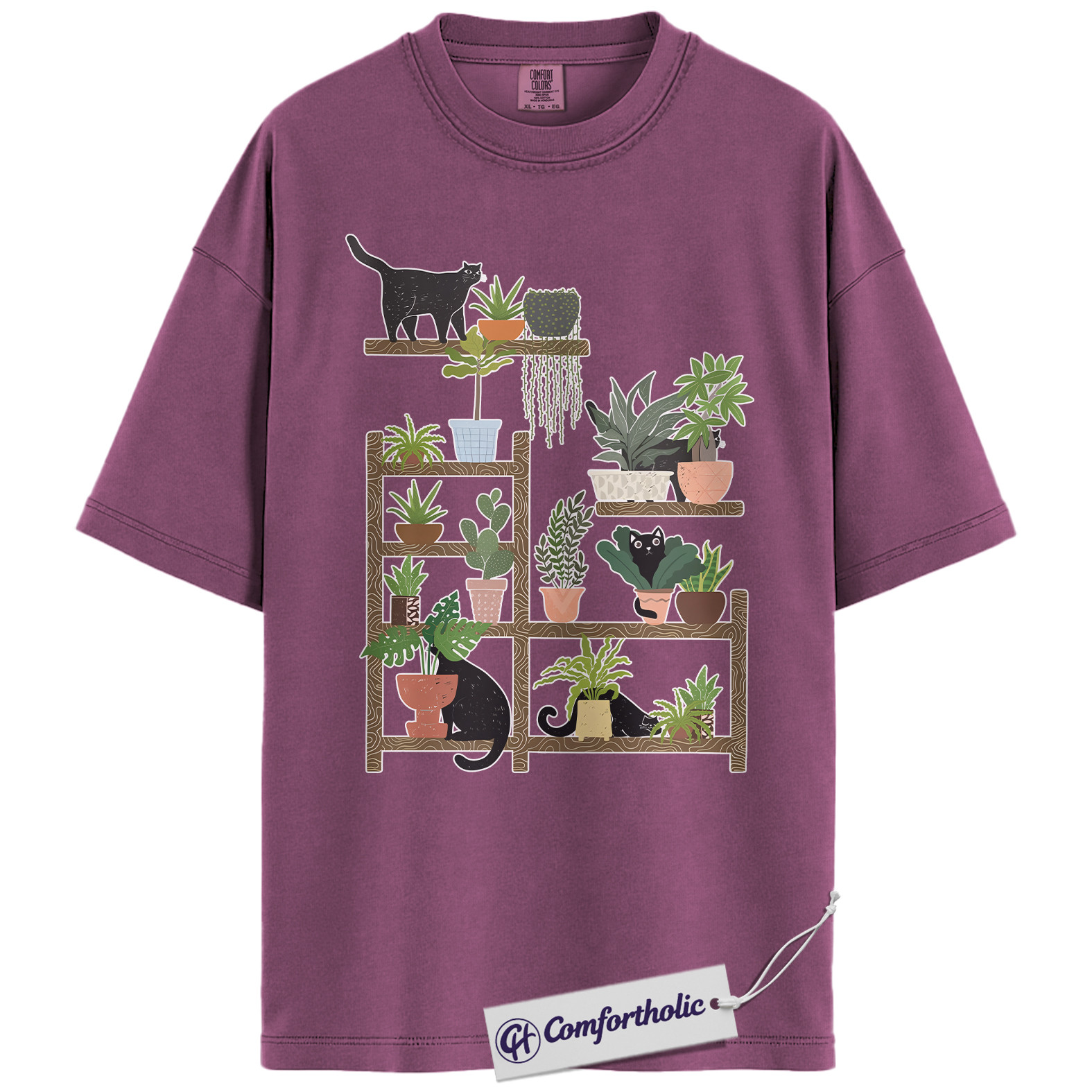 Cat and Plant Lover Shirt, Black Cat Houseplant Graphic Tee, Cute Plant Mom Aesthetic T-Shirt, Gift for Cat and Succulent Lovers, Comfort Colors Shirt - Image 15