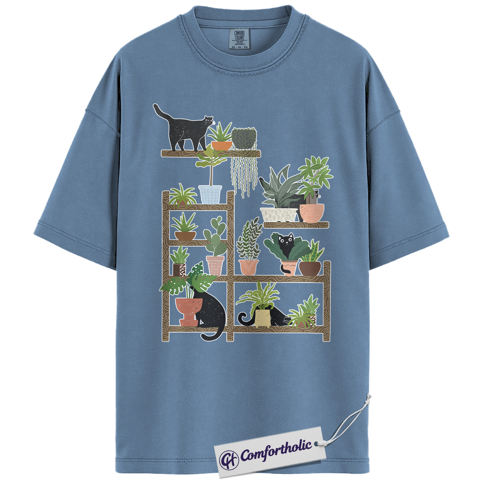 Cat and Plant Lover Shirt, Black Cat Houseplant Graphic Tee, Cute Plant Mom Aesthetic T-Shirt, Gift for Cat and Succulent Lovers, Comfort Colors Shirt - Image 17
