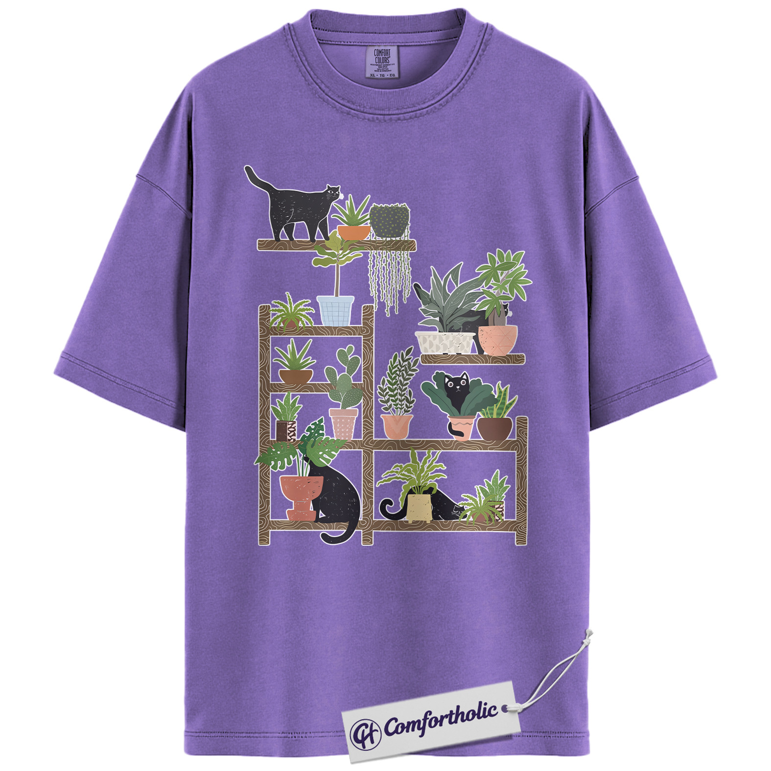 Cat and Plant Lover Shirt, Black Cat Houseplant Graphic Tee, Cute Plant Mom Aesthetic T-Shirt, Gift for Cat and Succulent Lovers, Comfort Colors Shirt - Image 20