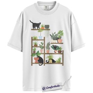 Alternative view of Cat and Plant Lover Shirt, Black Cat Houseplant Graphic Tee, Cute Plant Mom Aesthetic T-Shirt, Gift for Cat and Succulent Lovers, Comfort Colors Shirt