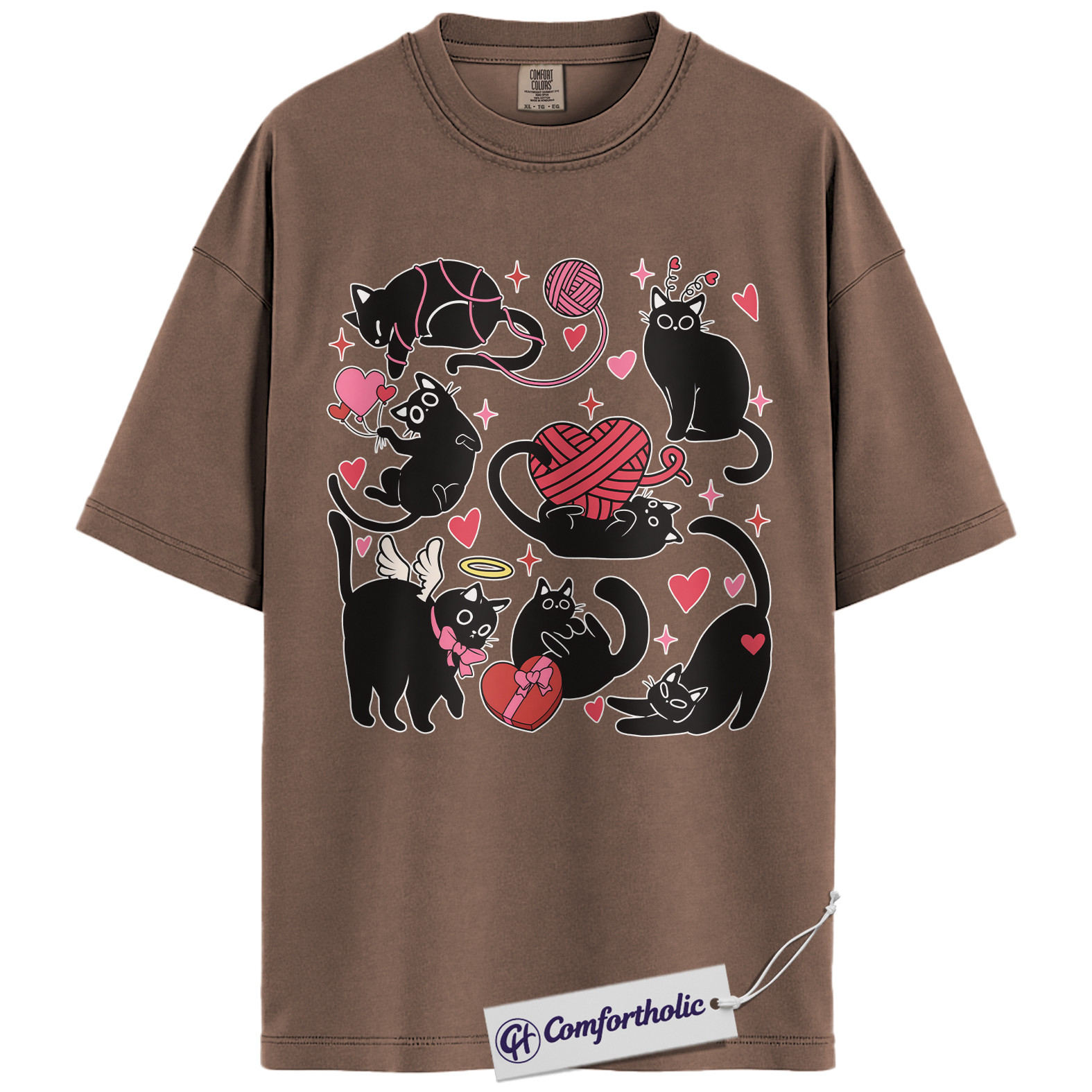 Black Cat Valentine Shirt, Cute Cat Lover Graphic T-Shirt, Kawaii Kitty Heart Design Tee, Valentine Gift for Cat Moms, Comfort Colors Shirt - Image 19