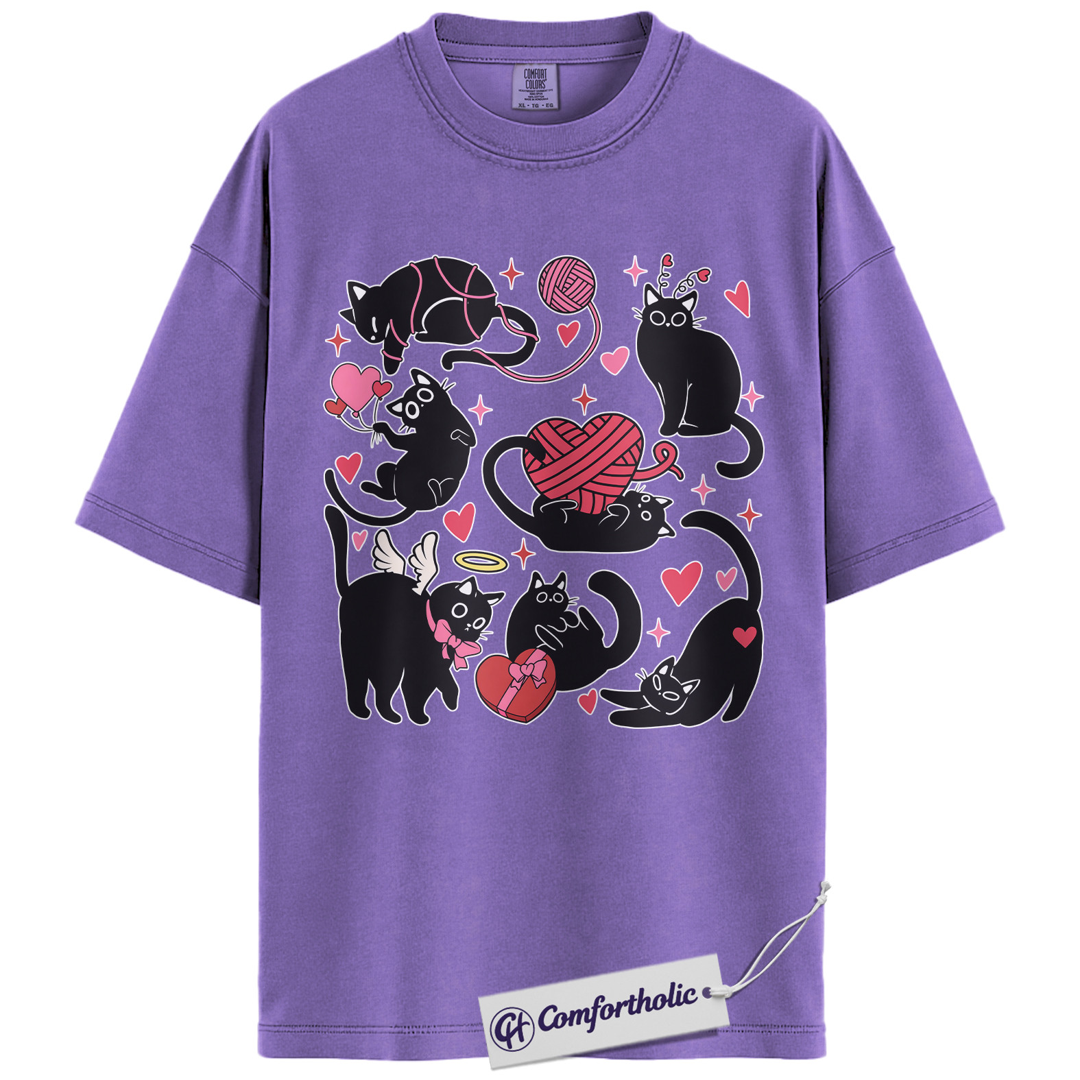 Black Cat Valentine Shirt, Cute Cat Lover Graphic T-Shirt, Kawaii Kitty Heart Design Tee, Valentine Gift for Cat Moms, Comfort Colors Shirt - Image 20