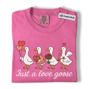 Just a Love Goose Shirt, Cute Valentine Goose Graphic Tee, Funny Farm Animal Lover T-Shirt, Valentine’s Day Gift for Goose Lovers, Comfort Colors Shirt