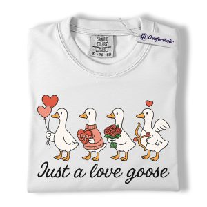 Alternative view of Just a Love Goose Shirt, Cute Valentine Goose Graphic Tee, Funny Farm Animal Lover T-Shirt, Valentine’s Day Gift for Goose Lovers, Comfort Colors Shirt