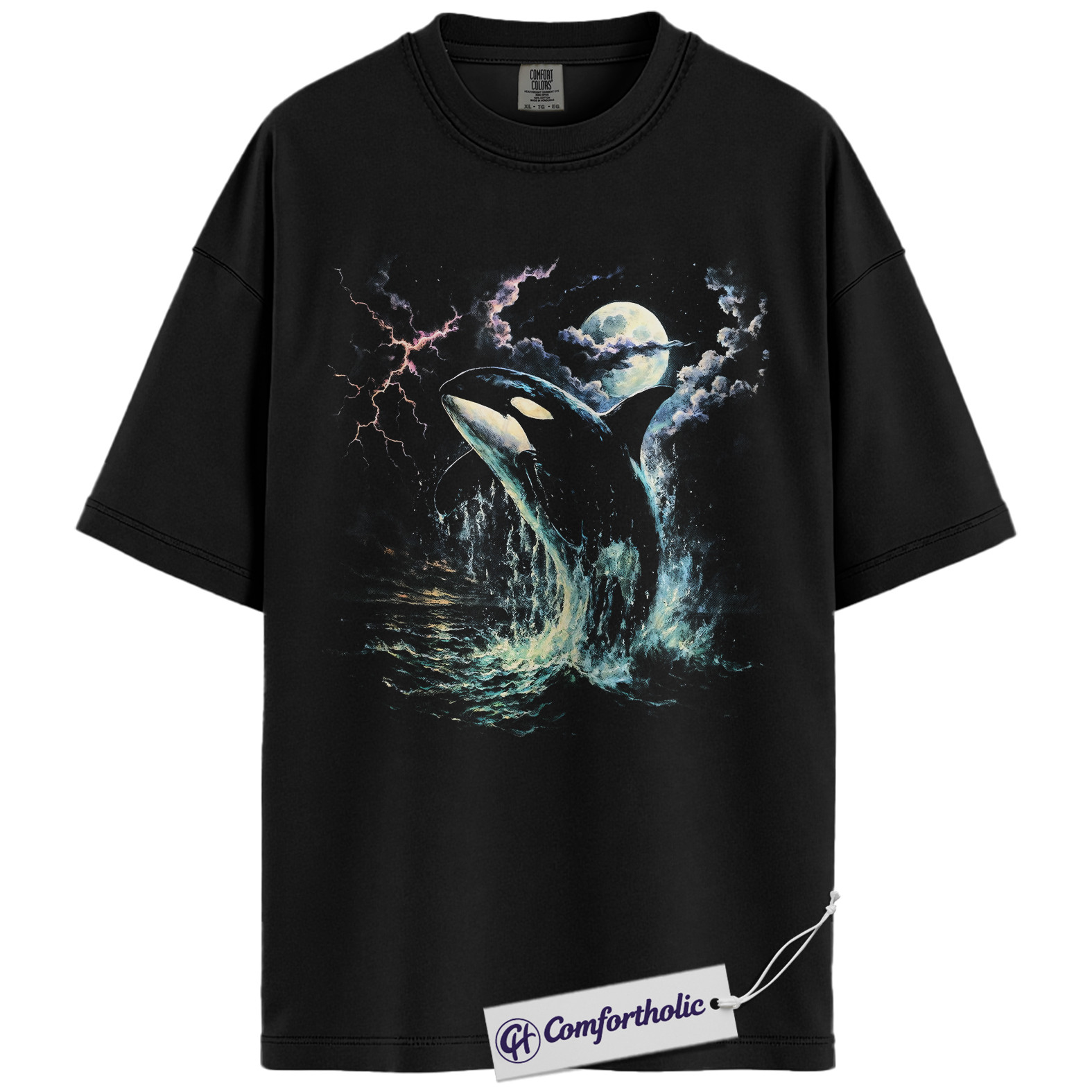 Orca Whale Shirt, Mystical Ocean Wildlife Graphic Tee, Moonlight Sea Animal T-Shirt for Ocean Lovers, Comfort Colors Shirt