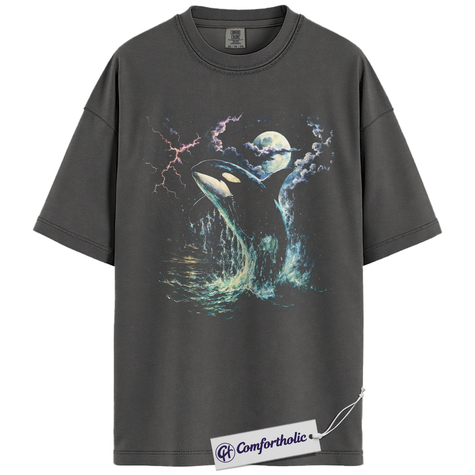 Orca Whale Shirt, Mystical Ocean Wildlife Graphic Tee, Moonlight Sea Animal T-Shirt for Ocean Lovers, Comfort Colors Shirt - Image 2