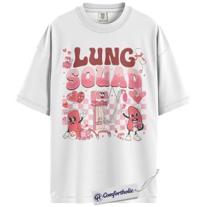 Alternative view of Lung Squad Shirt, Respiratory Therapist Valentine Graphic Tee, Cute Medical Cartoon T-Shirt, Gift for RTs Nurses and Healthcare Workers, Comfort Colors Shirt