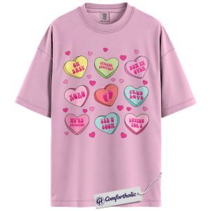 Pregnancy Announcement Shirt, Cute Valentine Mom-to-Be Graphic Tee, Baby Reveal Heart Candy T-Shirt, Gift for Expecting Moms and Parents, Comfort Colors Shirt