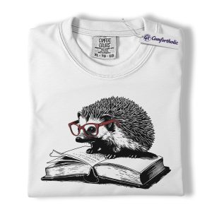Alternative view of Hedgehog Reading Shirt, Cute Book Lover Graphic Tee, Nerdy Animal Reading T-Shirt, Gift for Readers & Librarians, Comfort Colors Shirt