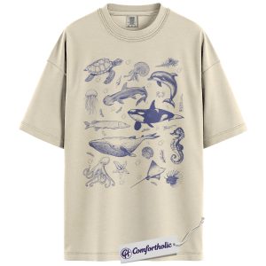 Sea Life Shirt, Ocean Animals Graphic Tee, Coastal Aesthetic Marine Biology T-Shirt, Beach Lover Gift for Ocean Fans, Comfort Colors Shirt