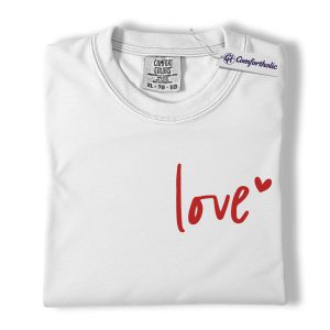 Alternative view of Love Script Shirt, Minimalist Heart Graphic Tee, Cute Valentine’s Day T-Shirt for Women, Romantic Gift for Girlfriend & Wives, Comfort Colors Shirt