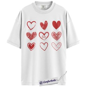 Alternative view of Doodle Hearts Shirt, Hand Drawn Valentine Graphic Tee, Cute Love T-Shirt for Women, Romantic Gift for Girlfriend & Wives, Comfort Colors Shirt