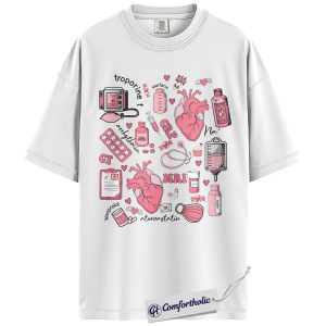 Alternative view of Cardiology Nurse Shirt, Heart Anatomy Medical Tools Graphic T-Shirt, Cute Healthcare Worker Valentine Tee, Nurse Appreciation Gift, Comfort Colors Shirt