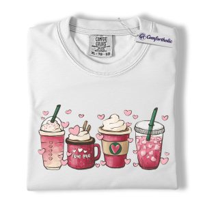 Alternative view of Valentine Coffee Shirt, Pink Drinks Graphic T-Shirt, Aesthetic Coffee Lover Tee, Cute Heart Cup Gift for Baristas and Coffee Girls, Comfort Colors Shirt